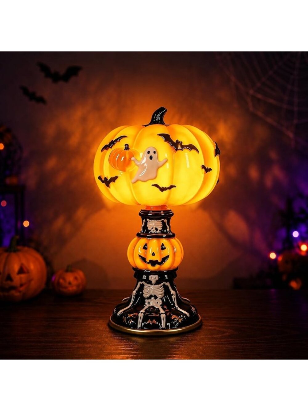 New Stained Pumpkin Lamp Halloween Night Light Indoor Decor USB Powered